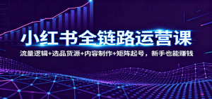 小红书全链路运营课：流量逻辑+选品货源+内容制作+矩阵起号，新手也能赚钱-KJ分享