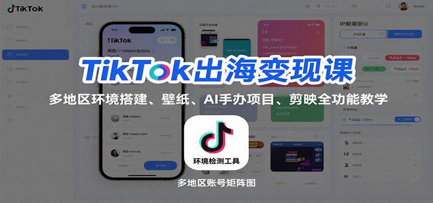 TikTok出海变现课：多地区环境搭建、壁纸、AI 手办项目、剪映全功能教学-KJ分享