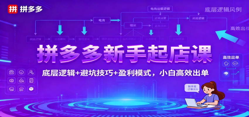 拼多多新手起店课：底层逻辑+避坑技巧+盈利模式，小白高效出单-KJ分享