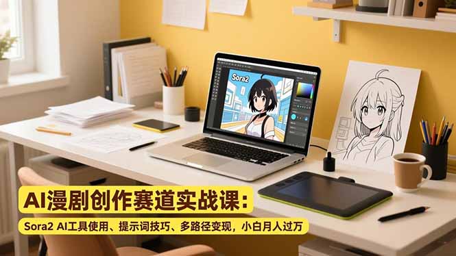 AI漫剧创作赛道实战课：Sora2 AI工具使用、提示词技巧、多路径变现，小白月入过万-KJ分享