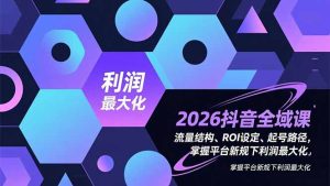 2026抖音全域课，流量结构、ROI设定、起号路径，掌握平台新规下利润最大化-KJ分享