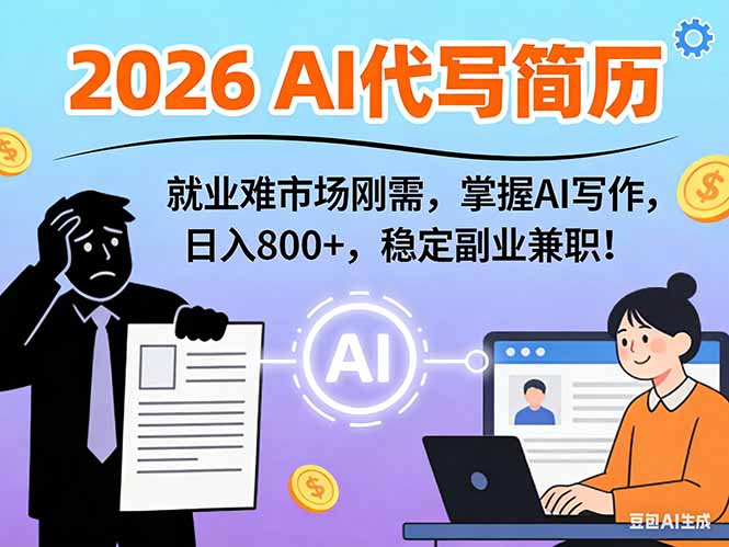 AI代写简历，超暴利，用万能模板月入1-3万实战教程，2026年市场刚需！-KJ分享
