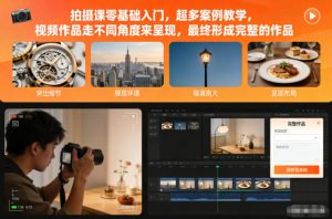 拍摄课零基础入门,超多案例教学,视频作品走不同角度来呈现,最终形成完整的作品-KJ分享