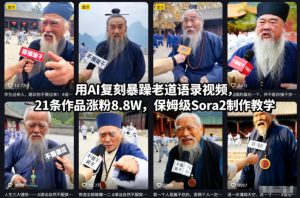 用AI复刻暴躁老道语录视频，21条作品涨粉8.8W，保姆级Sora2制作教学-KJ分享