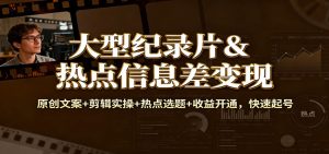 大型纪录片&热点信息差变现:原创文案+剪辑实操+热点选题+收益开通,快速起号-KJ分享