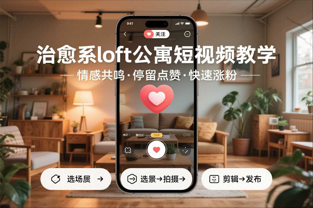 治愈系loft公寓短视频制作教学，情感共鸣引停留点赞关注，快速起号涨粉-KJ分享