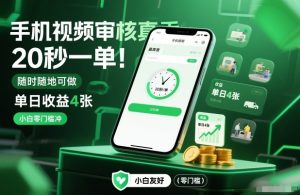 手机视频审核真香!20秒一单,随时随地可做,单日收益4张,小白零门槛冲-KJ分享