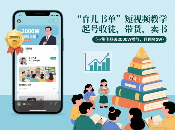 育儿书单短视频教学，起号收徒，带货，卖书（带货作品破2000W播放，月佣金2W）-KJ分享