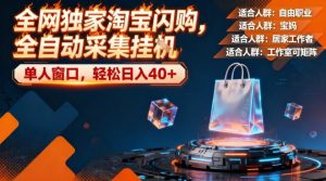 全网独家淘宝闪购,全自动采集,操作简单无脑,单人窗口轻松日入40+-KJ分享