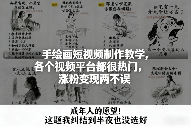 手绘画短视频制作教学，各个视频平台都很热门，涨粉变现两不误-KJ分享