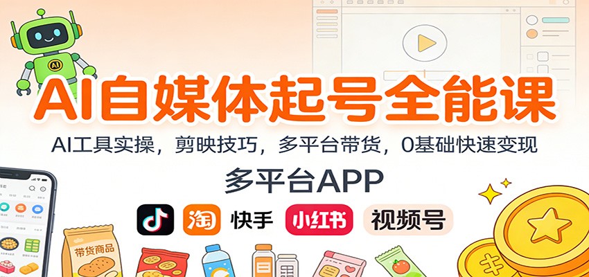 AI自媒体起号全能课：AI工具实操，剪映技巧，多平台带货，0基础快速变现-KJ分享