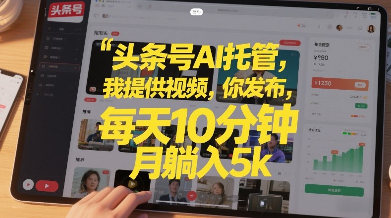 头条号AI托管，我提供视频，你发布，每天10分钟，月躺入5k+-KJ分享