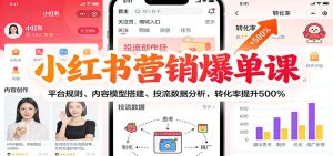 小红书营销爆单课:平台规则、内容模型搭建、投流数据分析,转化率提升500%-KJ分享