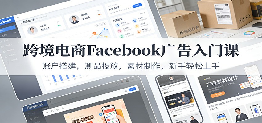跨境电商Facebook广告入门课：账户搭建，测品投放，素材制作，新手轻松上手-KJ分享