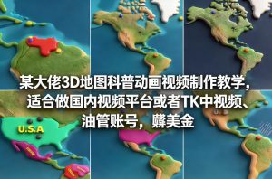 某大佬3D地图科普动画视频制作教学,适合做国内视频平台或者TK中视频、油管账号,賺美金-KJ分享