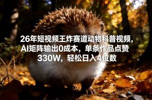 26年短视频王炸赛道动物科普视频,AI矩阵输出0成本,单条作品点赞330W,轻松日入4位数-KJ分享