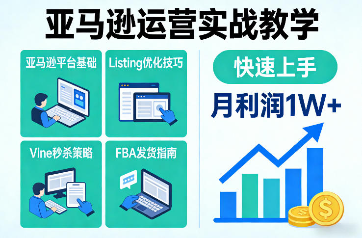 亚马逊运营实战教学,亚马逊平台+Listing优化+Vine秒杀+FBA发货等,快速上手,实现店铺月利润1W-KJ分享