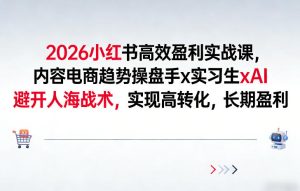 2026小红书高效盈利实战课,内容电商趋势操盘手x实习生xAI,避开人海战术,实现高转化,长期盈利-KJ分享