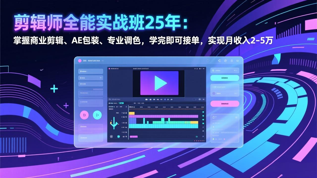 剪辑师全能实战班25年：掌握商业剪辑、AE包装、专业调色，学完即可接单，实现月收入2-5万-KJ分享
