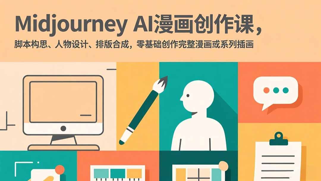 Midjourney AI漫画创作课，脚本构思、人物设计、排版合成，零基础创作完整漫画或系列插画-KJ分享