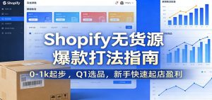 Shopify无货源爆款掘金课：0-1k起步 ，Q1选品，新手快速起店盈利-KJ分享