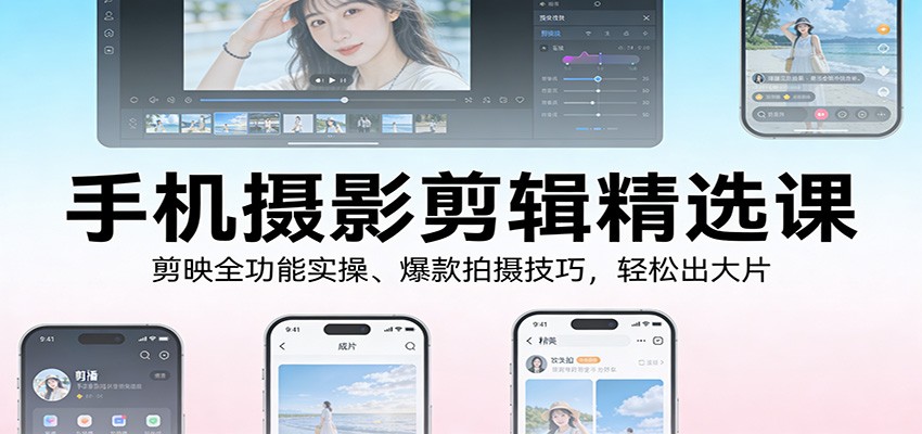 手机摄影剪辑精选课：剪映全功能实操、爆款拍摄技巧，轻松出大片-KJ分享