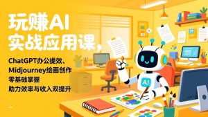 玩赚AI实战应用课,ChatGPT办公提效、Midjourney绘画创作,零基础掌握,助力效率与收入双提升-KJ分享