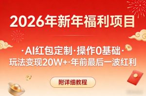 新年福利项目,AI红包定制,操作0基础,玩法变现20W+年前最后一波红利,附详细教程-KJ分享