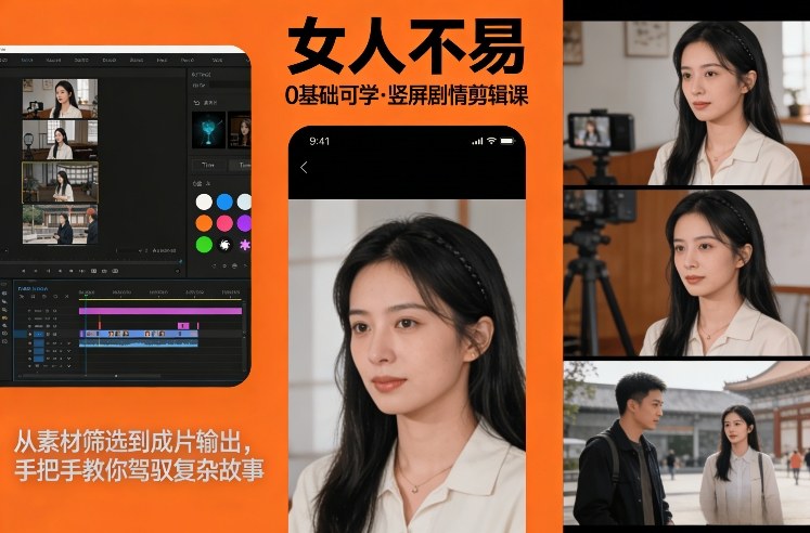 0基础可学!《女人不易》竖屏剧情剪辑课,从素材筛选到成片输出,手把手教你驾驭复杂故事-KJ分享