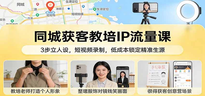 同城获客教培IP流量课：3步立人设，短视频录制，低成本锁定精准生源-KJ分享