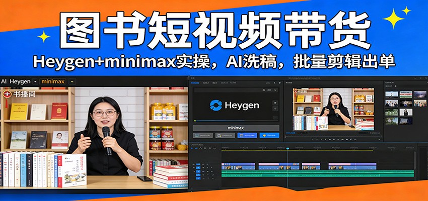 图书短视频带货：Heygen+minimax实操，AI洗稿 ，批量剪辑出单-KJ分享