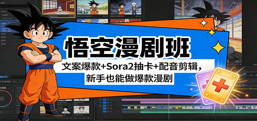 悟空漫剧班：文案爆款+Sora2抽卡+配音剪辑，新手也能做爆款漫剧-KJ分享