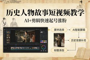 历史人物故事短视频教学，AI+剪辑制作历史人物题材短视频，快速起号涨粉-KJ分享