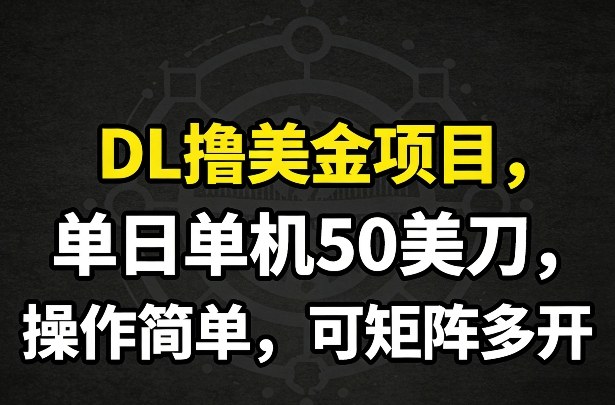 DL撸美金项目，单日单机50美刀，操作简单，可矩阵多开-KJ分享