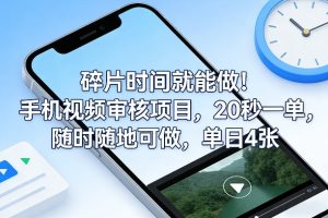 碎片时间就能做!手机视频审核项目,20秒一单,随时随地可做,单日4张+-KJ分享