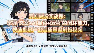 漫剧高阶实战课:掌握“文案+AI视频+运营”的闭环能力,快速批量产出高质量漫剧短视频-KJ分享