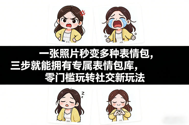 一张照片秒变多种表情包，三步就能拥有专属表情包库，零门槛玩转社交新玩法【文档】-KJ分享