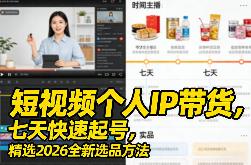 短视频个人IP带货，七天快速起号，精选2026全新选品方法-KJ分享
