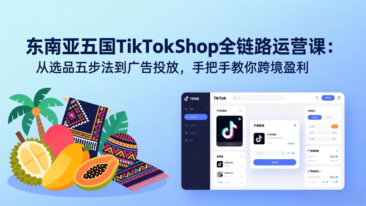 东南亚五国TikTok Shop全链路运营课：从选品五步法到广告投放，手把手教你跨境盈利-KJ分享