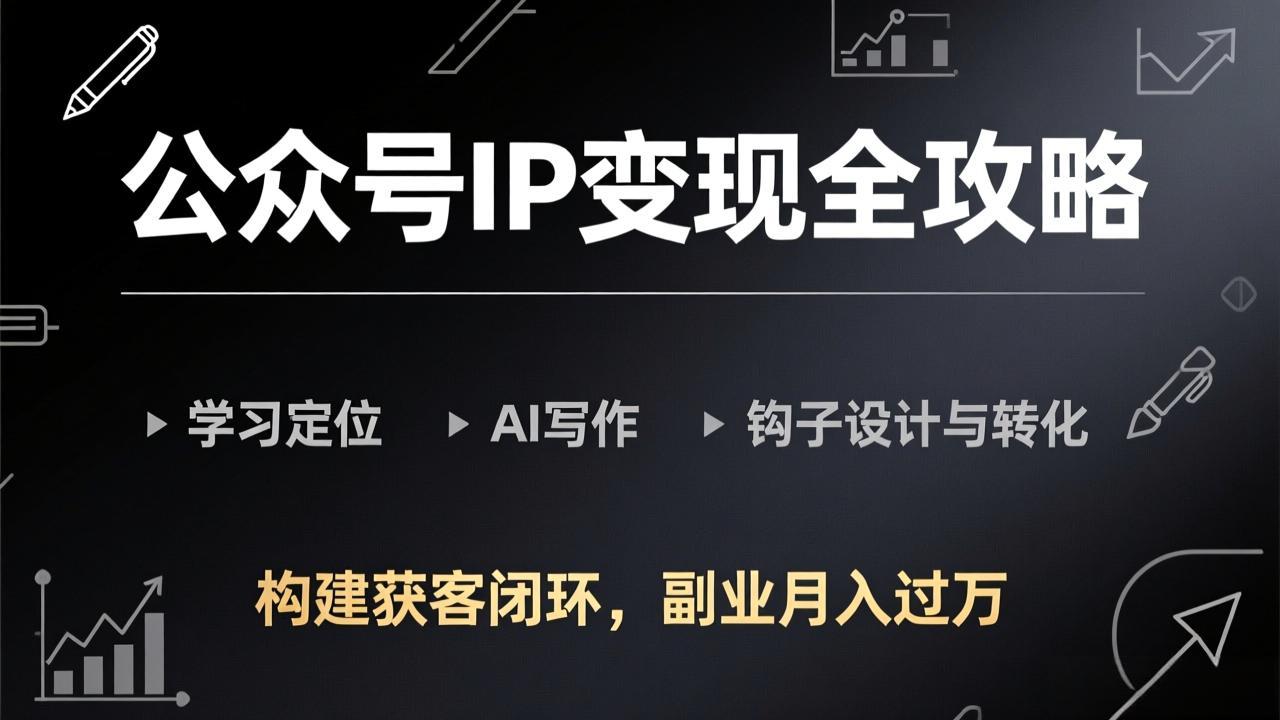 公众号IP变现全攻略-更新，学习定位、AI写作、钩子设计与转化，构建获客闭环，副业月入过万-KJ分享