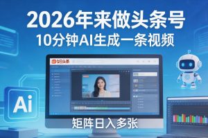 2026年来做头条号，10分钟AI生成一条视频，矩阵日入多张-KJ分享