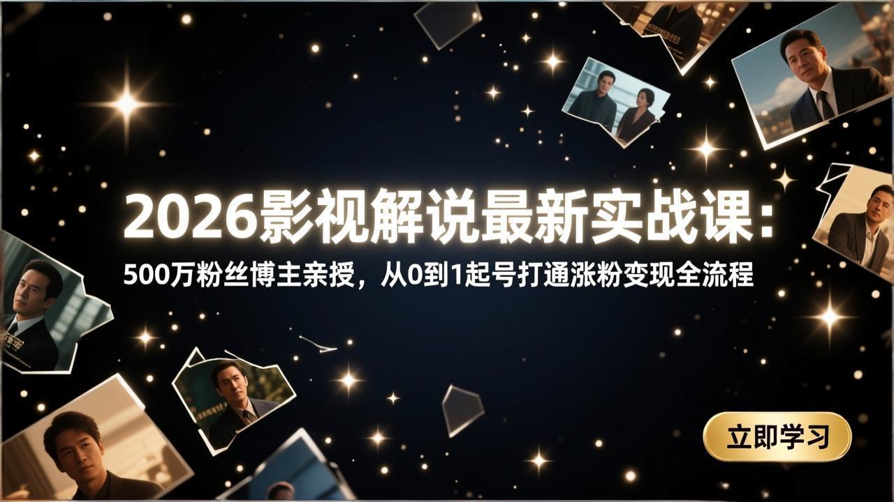 2026影视解说最新实战课：500万粉丝博主亲授，从0到1起号打通涨粉变现全流程-KJ分享
