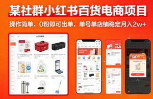 某社群小红书百货电商项目,操作简单,0粉即可出单,单号单店铺稳定月入2w+-KJ分享