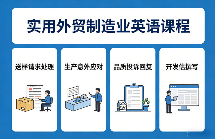 实用外贸制造业英语课程，教你专业处理送样请求、应对生产意外、回复品质投诉、撰写开发信等-KJ分享