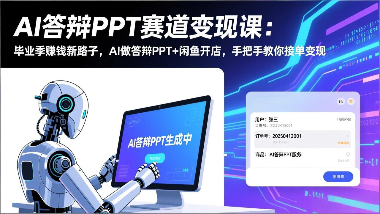 AI答辩PPT赛道变现课：毕业季赚钱新路子，AI做答辩PPT+闲鱼开店，手把手教你接单变现-KJ分享