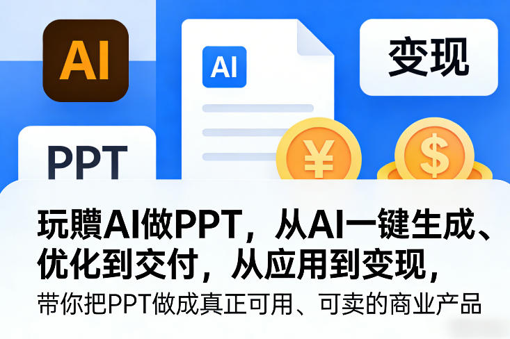 玩賺AI做PPT,从AI一键生成、优化到交付,从应用到变现,带你把PPT做成真正可用、可卖的商业产品-KJ分享