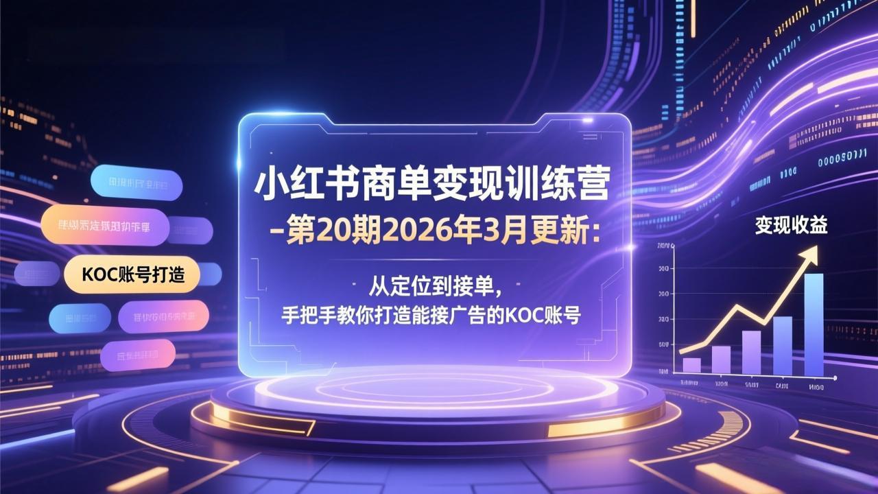 小红书商单变现训练营-第20期26年3月更新：从定位到接单，手把手教你打造能接广告的KOC账号-KJ分享