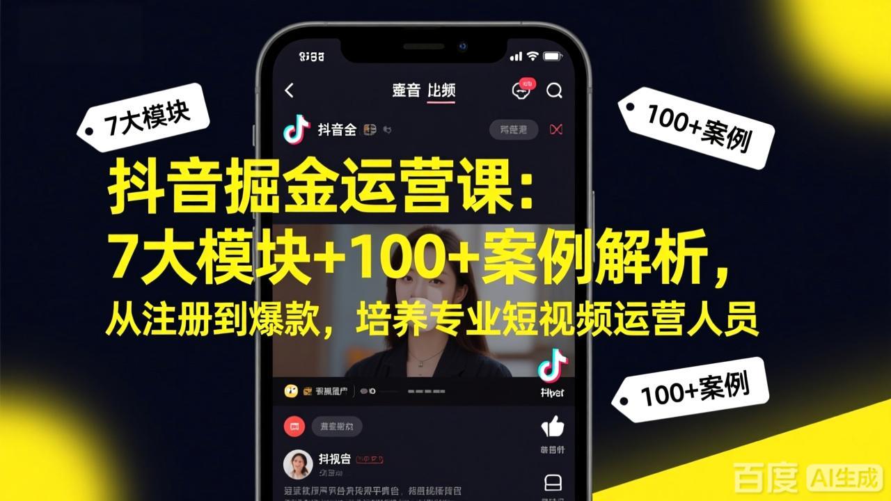 抖音掘金运营课：7大模块+100+案例解析，从注册到爆款，培养专业短视频运营人员-KJ分享