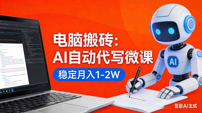 电脑搬砖：AI自动代写微课，稳定月入1-2W，提供接单渠道，0门槛小白可做！-KJ分享