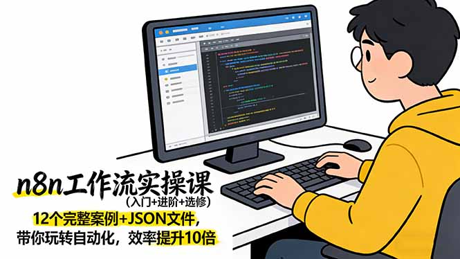 n8n工作流实操课（入门+进阶+选修）12个完整案例+JSON文件，带你玩转自动化，效率提升10倍-KJ分享